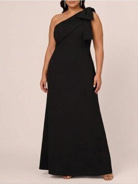 Adrianna Papell Black Stretchy Crepe Long Maxi Dress Size 14 Prom Grad Formal